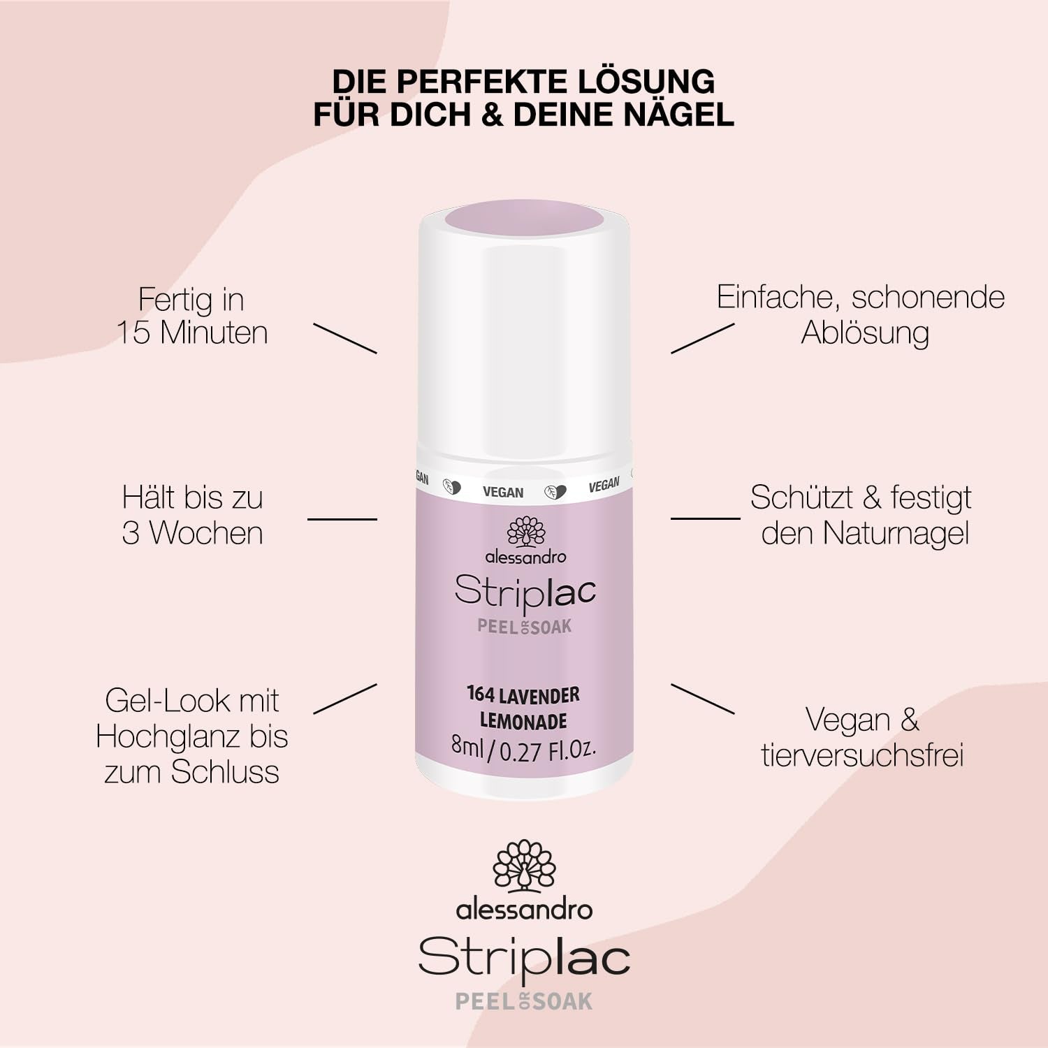 Esmalte de uñas UV alessandro Striplac Lavender Lemonade – Delicado y duradero – Fácil eliminación gracias a la tecnología de eliminación – Vegano y libre de crueldad animal – 8 ml