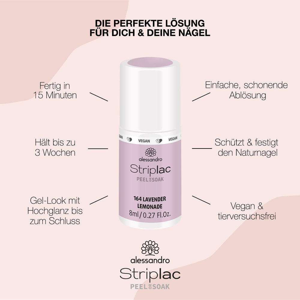 Esmalte de uñas UV alessandro Striplac Lavender Lemonade – Delicado y duradero – Fácil eliminación gracias a la tecnología de eliminación – Vegano y libre de crueldad animal – 8 ml