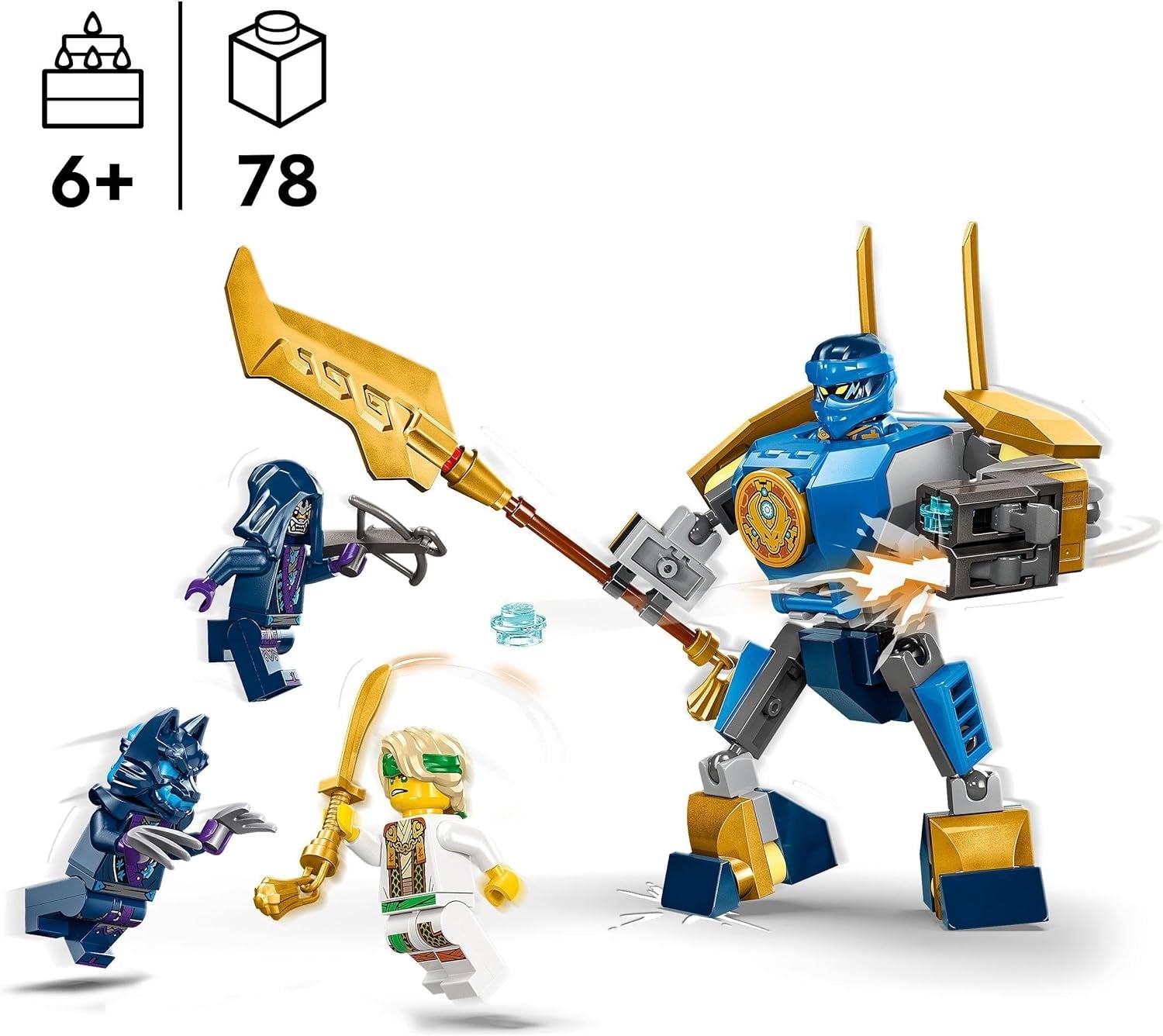 LEGO NINJAGO Jay Battle Mech, juguete ninja para niños con figuras, incluida minifigura de Jay con mini katana, figuras de acción y mech, pequeño regalo para niños y niñas creativos a partir de 6 años 71805 Juegos de construcción Besuche den LEGO-Store