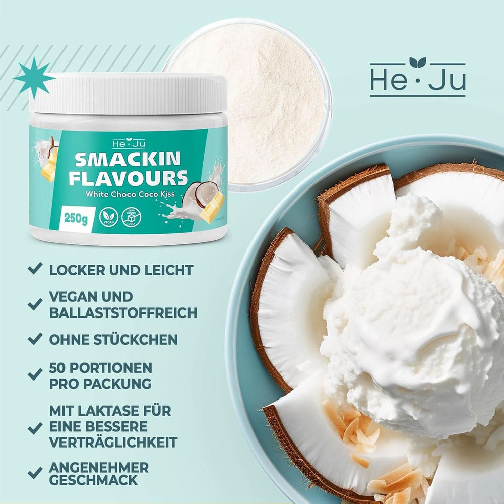 He-Ju, Polvo con sabor a chocolate blanco y coco, 250 gramos Tienda Aromas Naty