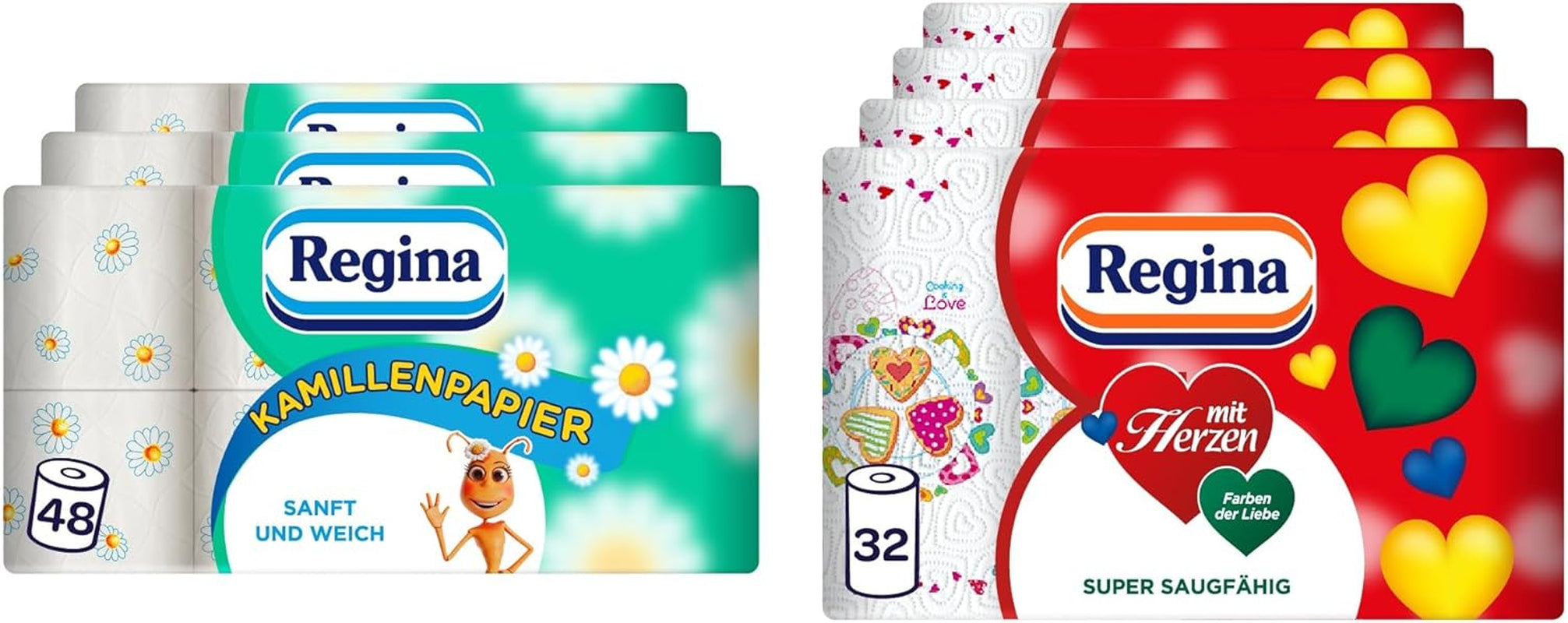 Hârtie igienică Regina Chamomile Paper 3 straturi - pachet de 16 role, 150 de foi pe rolă, moale și delicată cu aromă de mușețel și hârtie certificată Fsc