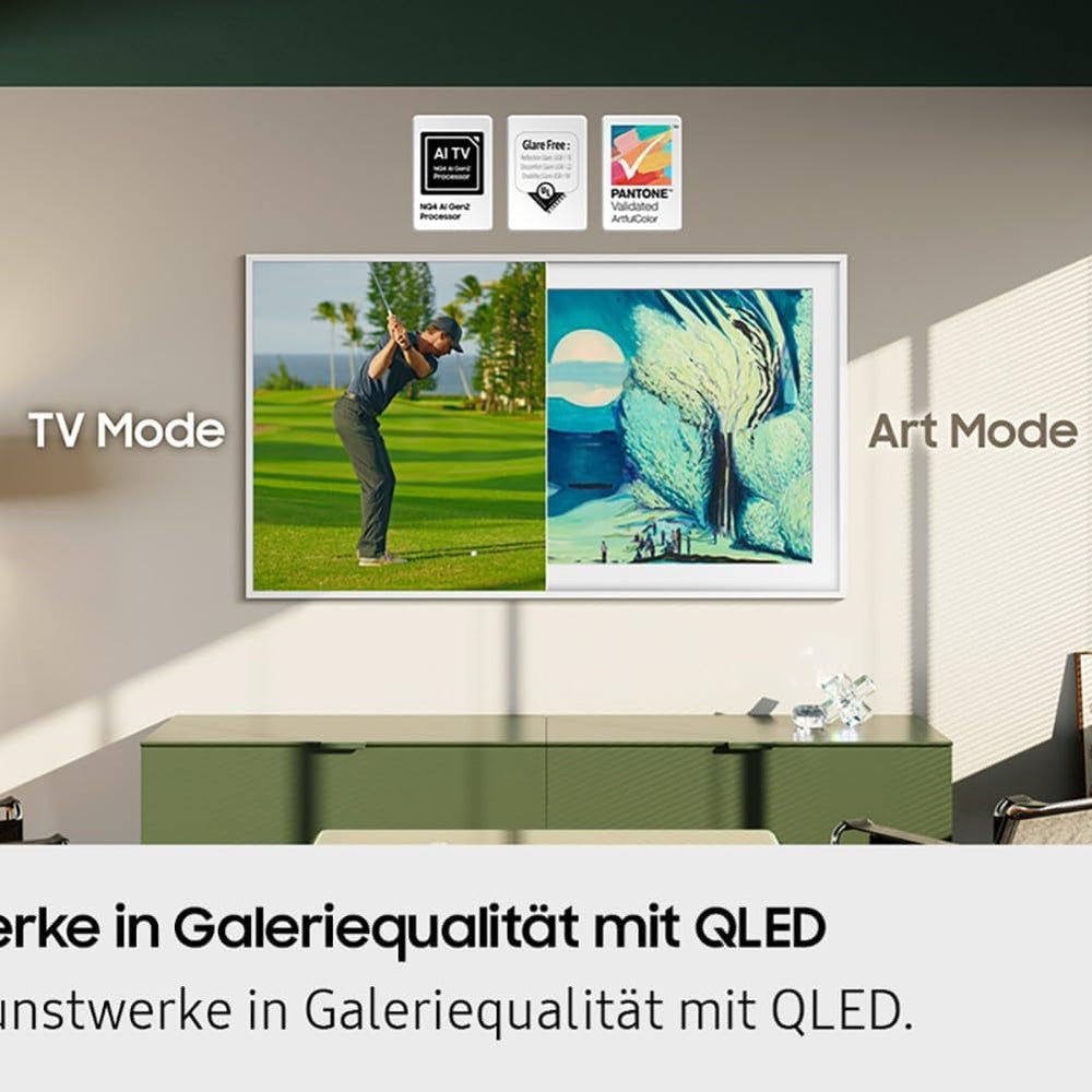 Televizor Samsung The Frame LS03F 4K QLED UHD de 43 de inci (108 cm), design modern al ramei, procesor NQ4 AI Gen2, mod artistic, calitate artistică a imaginii, cablu One Connect, televizor inteligent Samsung Vision AI