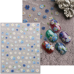 JMEOWIO 3D Nagelsticker Blumen Nail Art Sticker Selbstklebend Nagelaufkleber 5D Stereoskopisch Frühling Sommer Blumen Dekoration Nageldesign Zubehör 4 Blatt