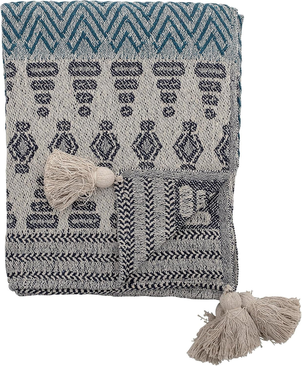 Bloomingville Colcha, negro, algodón, 160 cm Azul Bloomingville Camas y mantas 160 x 130 cm