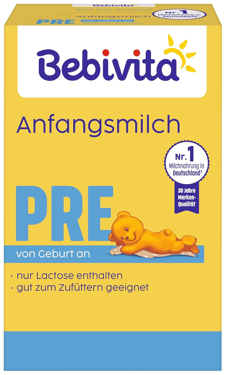 Leche PRE en polvo (5 x 500 g), desde el nacimiento, contiene únicamente lactosa como carbohidrato, apta para alimentación complementaria