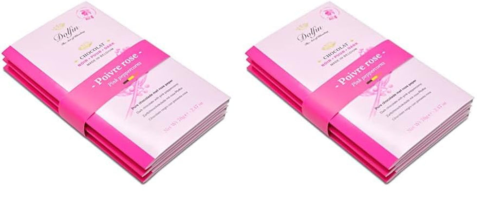 Dolfin Pachet de 3 ciocolată cu diverse arome - ciocolată artizanală belgiană, 210 g Bomboane de Ciocolata Naty Shop 210 G (2 seturi x 3 tablete) Piper roz