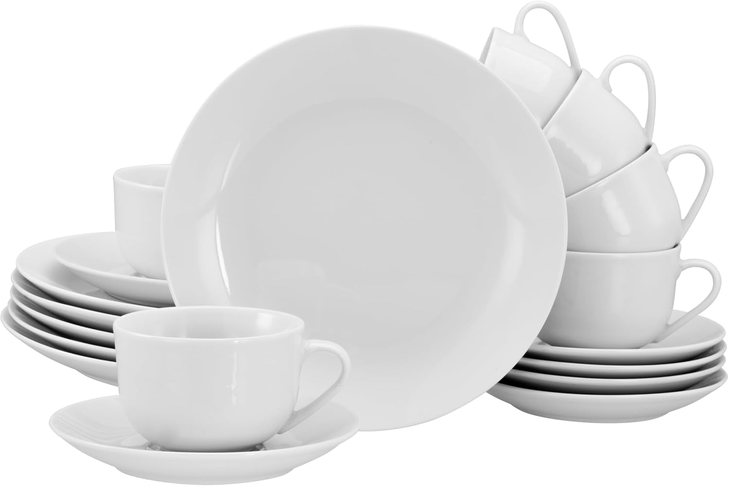 Creatable, 20341, Serie Luna Weiss, 18-Teiliges Geschirrset Für 6 Personen, Teller Set Aus Porzellan, Spülmaschinen- Und Mikrowellengeeignet, Qualitätsproduktion Seturi vesela masa Naty Shop Kaffeeservice