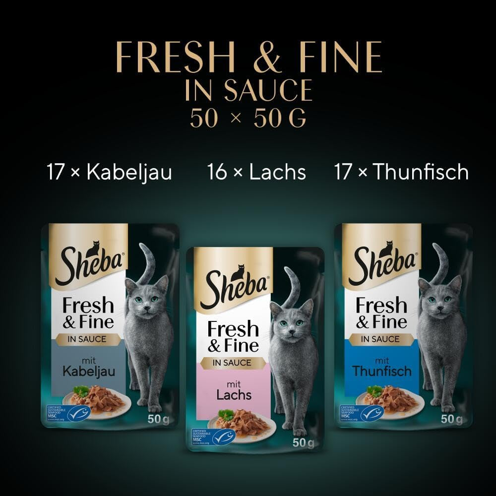 Sheba CATCARE Pungă Wet Fresh & FINE (Pește) Bucăți în sos Adult 50g Pachet multiplu Standard