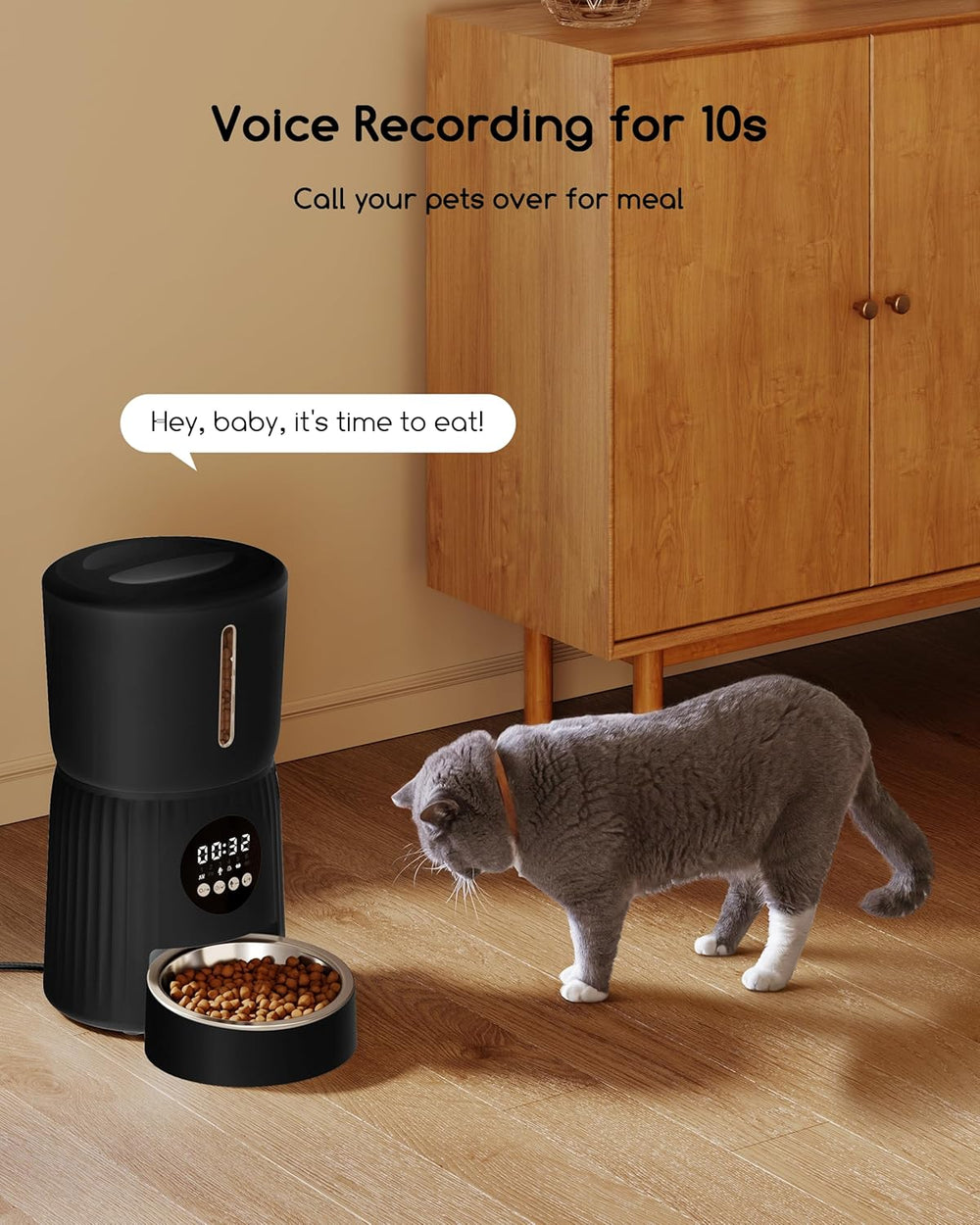 Faroro Futterautomat Katze, 4L Katzenfutter Automat, Futterspender Katze Mit 1–6 Mahlzeiten Per Tag, Portionskontrolle, 10s Sprache, Langsames Füttern (Schwarz)