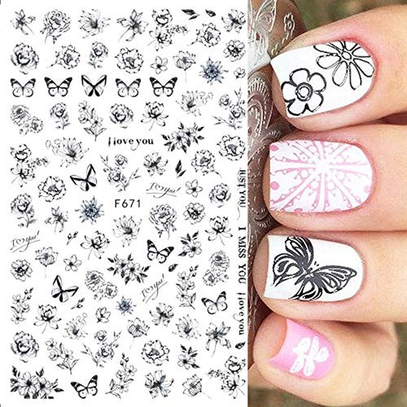 JMEOWIO Nagelsticker Schmetterling 8 Blätter Nagelaufkleber Selbstklebend Blau Schwarz Gold Schmetterling Nail Art Dekoration Nagel Design Zubehör