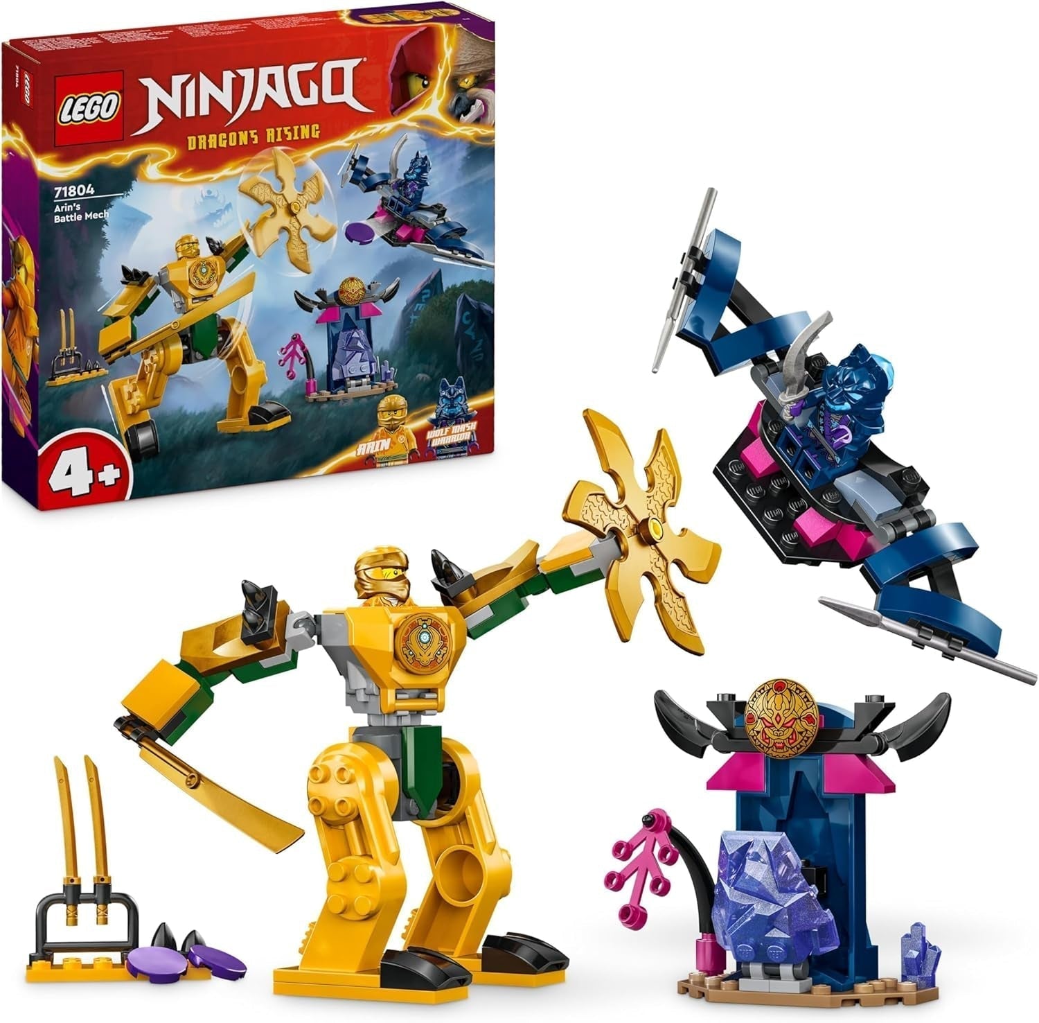 LEGO NINJAGO Robot de batalla de Arin, juguete ninja para niños a partir de 4 años Con figuras Incl. Aliso con mini katana, figuras de acción y robots, pequeño regalo para niños y niñas 71804 Juegos de construcción Besuche den LEGO-Store Single
