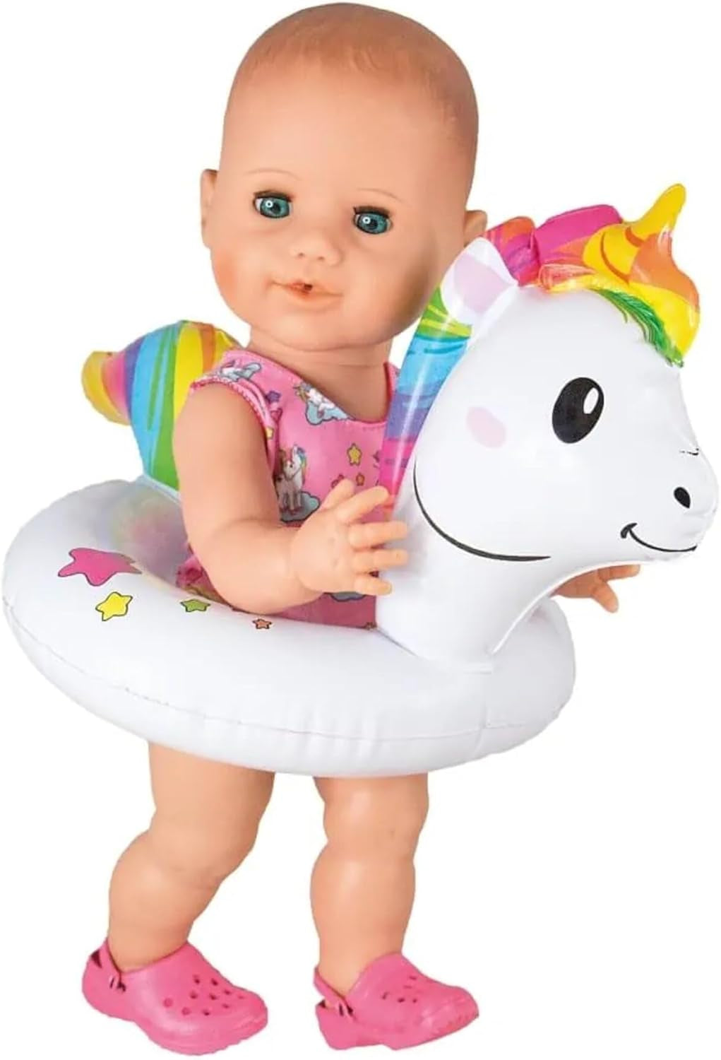 Heless 6601 - Inel de înot pentru păpuși, unicorn Henri, dimensiune 28-35 cm, pentru distracție în piscină, lac și cadă