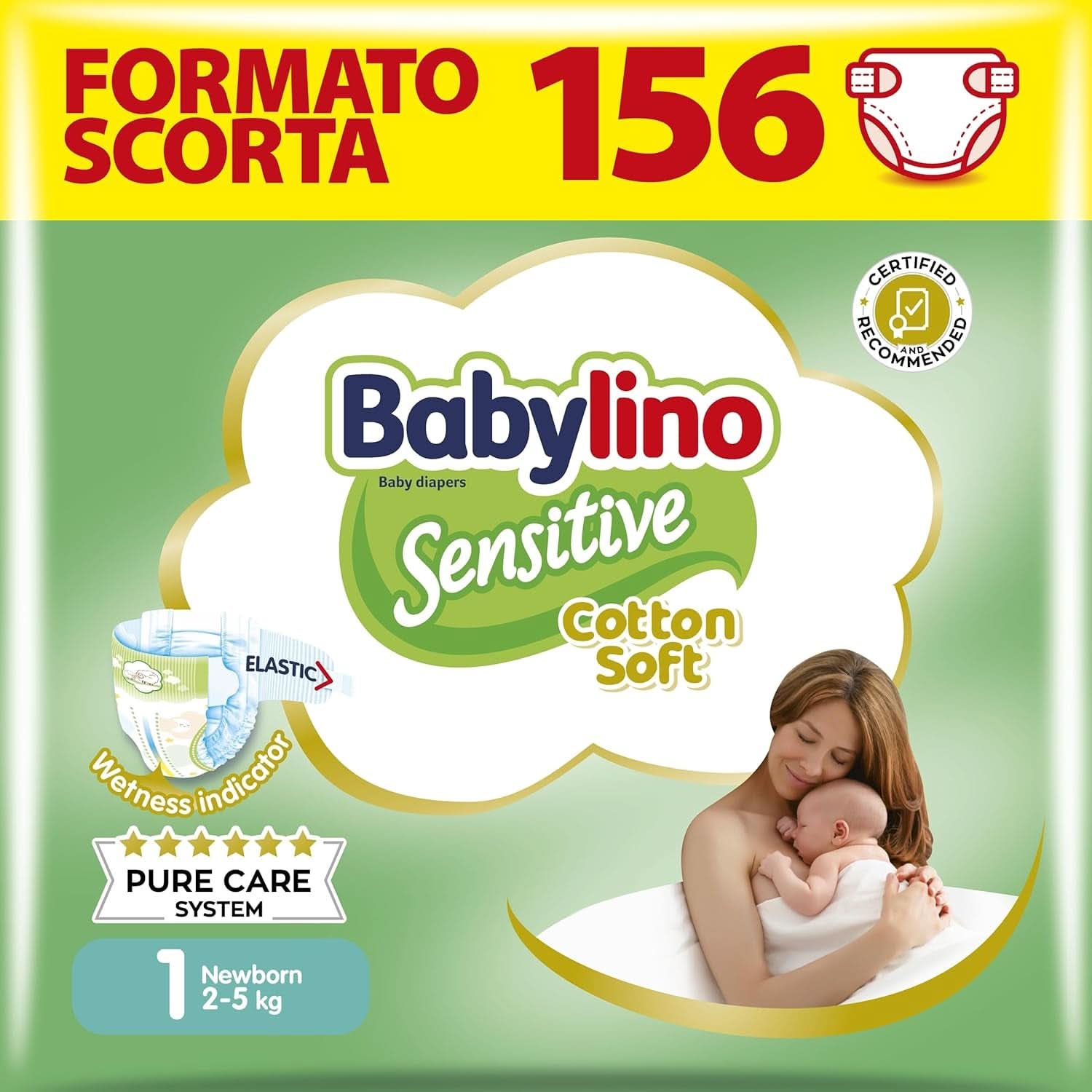 Babylino Pañales para niños sensibles y delicados, varias tallas Madre e Hijo Naty Shop Talla 1 (156 piezas)