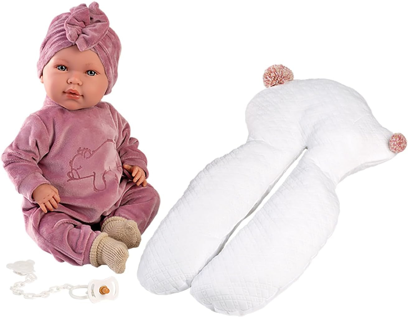 Llorens 1017418 Puppe Lala, mit blauen Augen und weichem Körper, Babypuppe inkl. Outfit, Schnuller, Schnullerkette und Stützkissen, 42cm