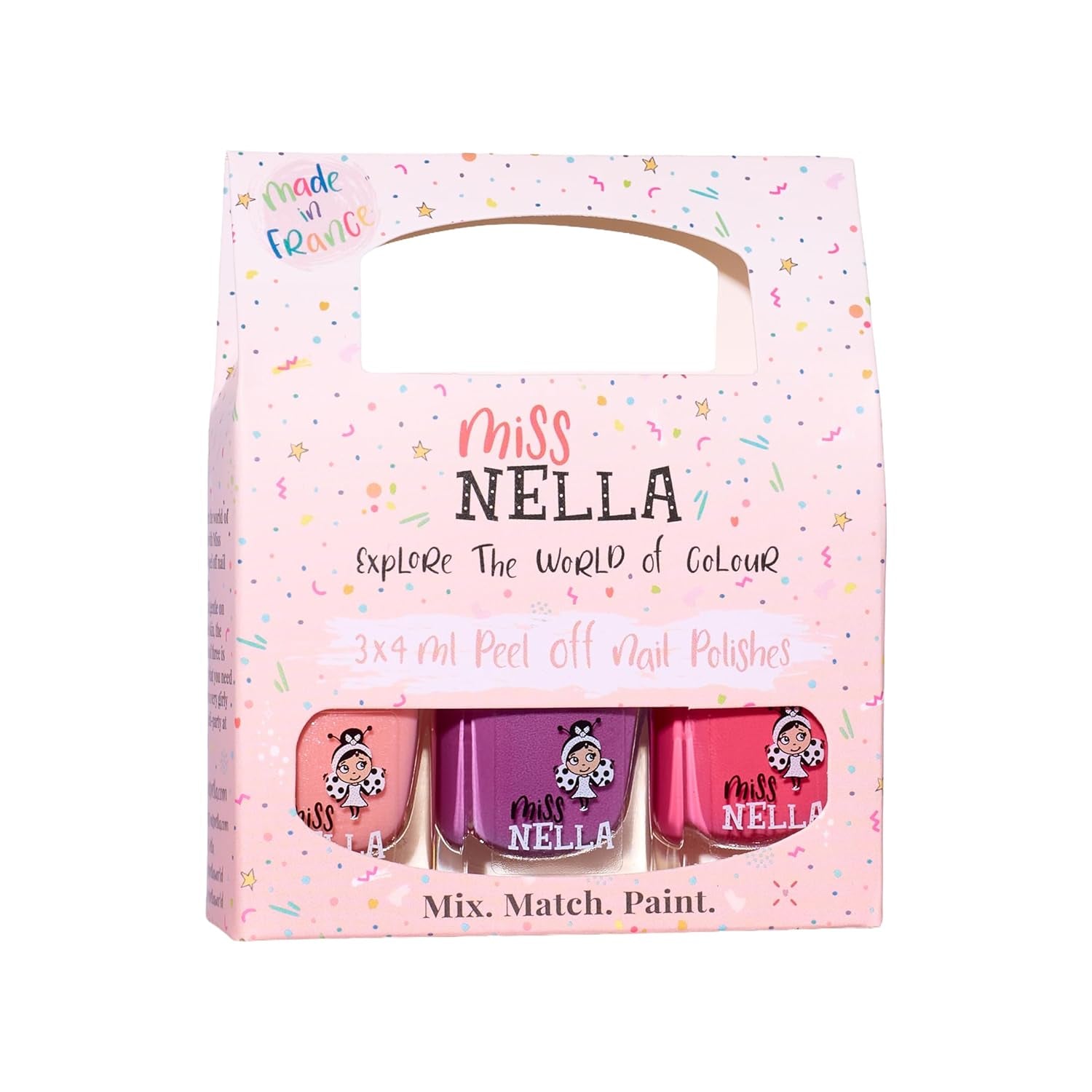 Miss Nella Magic Collection Juego de 4 esmaltes de uñas con purpurina: rosa, rojo, dorado y azul, esmalte de uñas extraíble especial para niños, no tóxico, a base de agua, inodoro