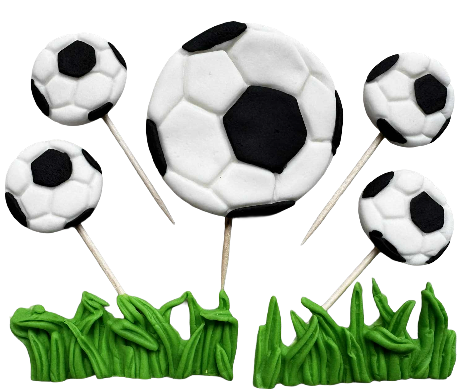 Set de fútbol con 7 adornos comestibles de pasta de azúcar para tartas – 2–6 cm
