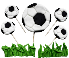 Set de fútbol con 7 adornos comestibles de pasta de azúcar para tartas – 2–6 cm