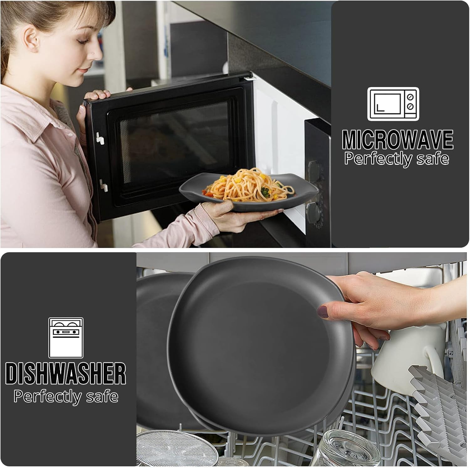 Set de veselă din PP | Set de veselă ușor și indestructibil, format din 16 piese, pentru copii și adulți, set combinat de masă cu 4 farfurii, 4 farfurii de desert, 4 boluri, 4 cești pentru 4 persoane