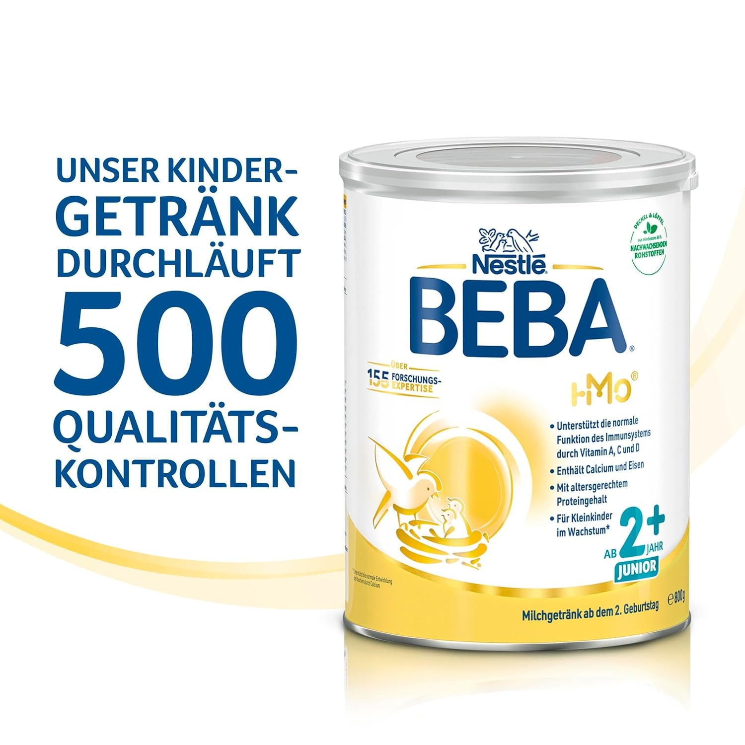 BEBA Junior 2+ bebida láctea a partir de 2 años, Con HMO, Contenido de proteínas apropiado para la edad, Solo lactosa, Sin aceite de palma, Sin aceite de pescado, Comida para niños pequeños, Leche en polvo para bebés, Paquete de 6 (6 x 800 g)