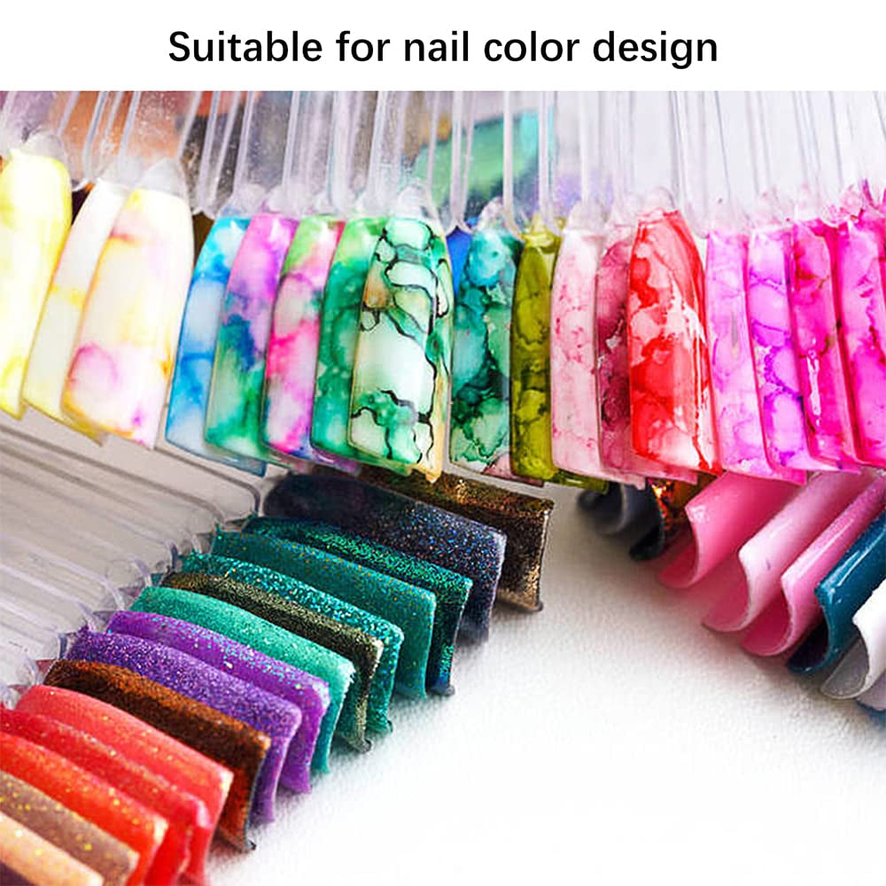 300 de bețișoare transparente pentru unghii, modele de unghii în formă de evantai, vârfuri de afișare a culorilor cu 6 inele metalice, placă de unghii artificială pentru salon de unghii și practică a ojei cu gel pentru începători