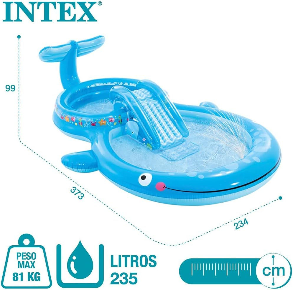 Intex 57176NP - Centru de joacă gonflabil Whale, vinil, albastru, 373x234x99 cm
