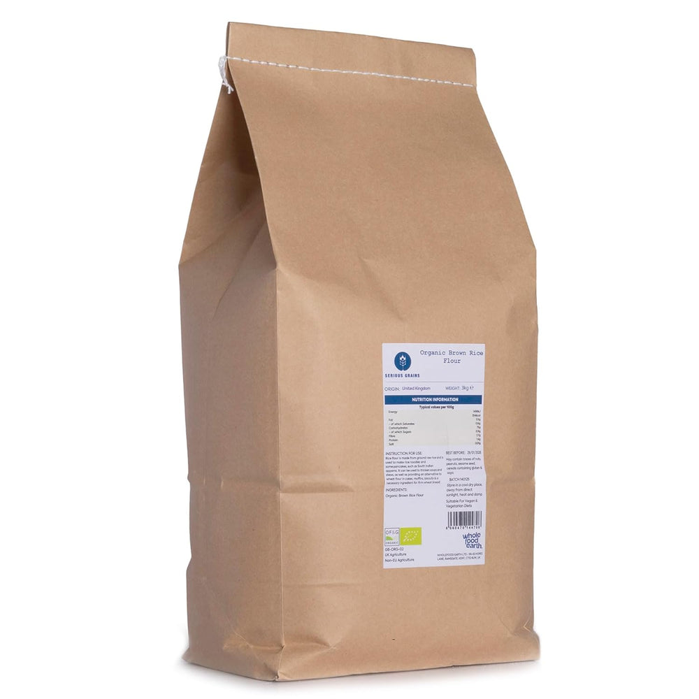 Harina de Arroz Integral Orgánica Wholefood Earth – 3 kg | Suelo de piedra | Sin OGM | Certificado orgánico