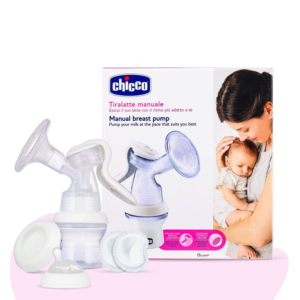 Pompa manuala Chicco Natural Feeling, pompa de alaptare cu tetina inclinata si capac ermetic, devine biberon - 150 ml Accesorii Hrana si Alaptare Bebe Naty Shop Manuala cu pahar din silicon si maner ergonomic