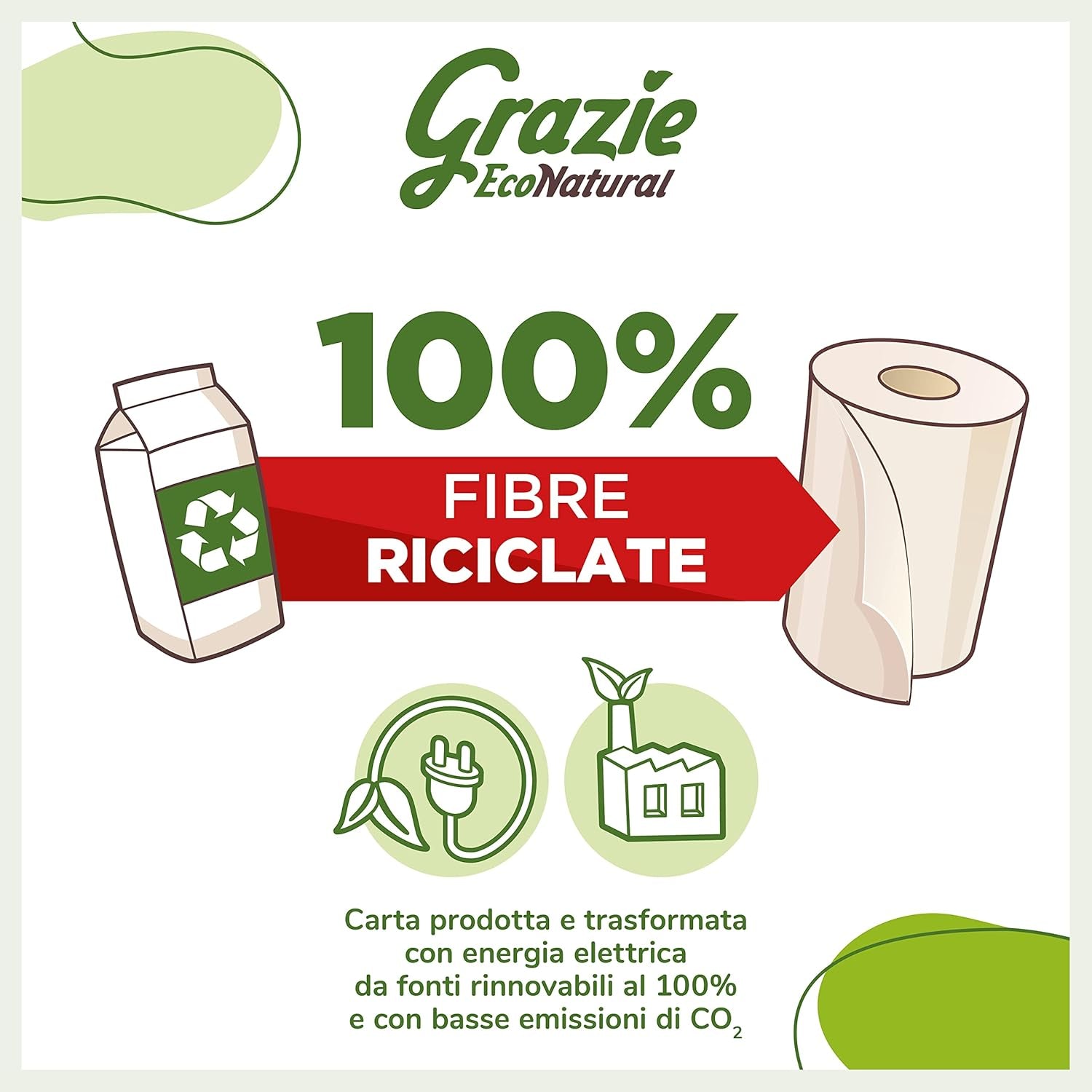 Grazie Natural, hârtie igienică Maxi Ecol FSC Paperpack, 12 role, testată dermatologic, hârtie igienică 100% reciclată, ecologică, fabricată în Italia
