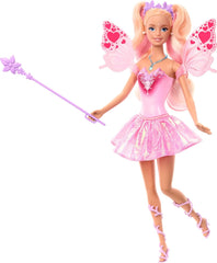 Mattel Barbie Doll Fairy cu baghetă de jucărie și accesorii de modă, temă fantastică cu aripi și ținută care își schimbă culoarea, JCP76, [Multicolor] Papusi Naty Shop Titlu implicit