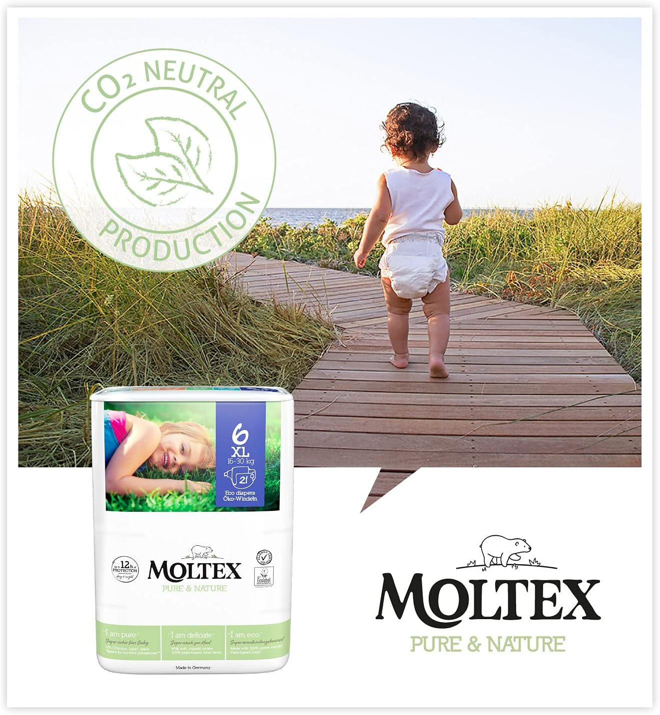 Pure & Nature Pañales Orgánicos Talla 6 XL (17-28kg) Mensual Caja 84 Pañales Orgánicos