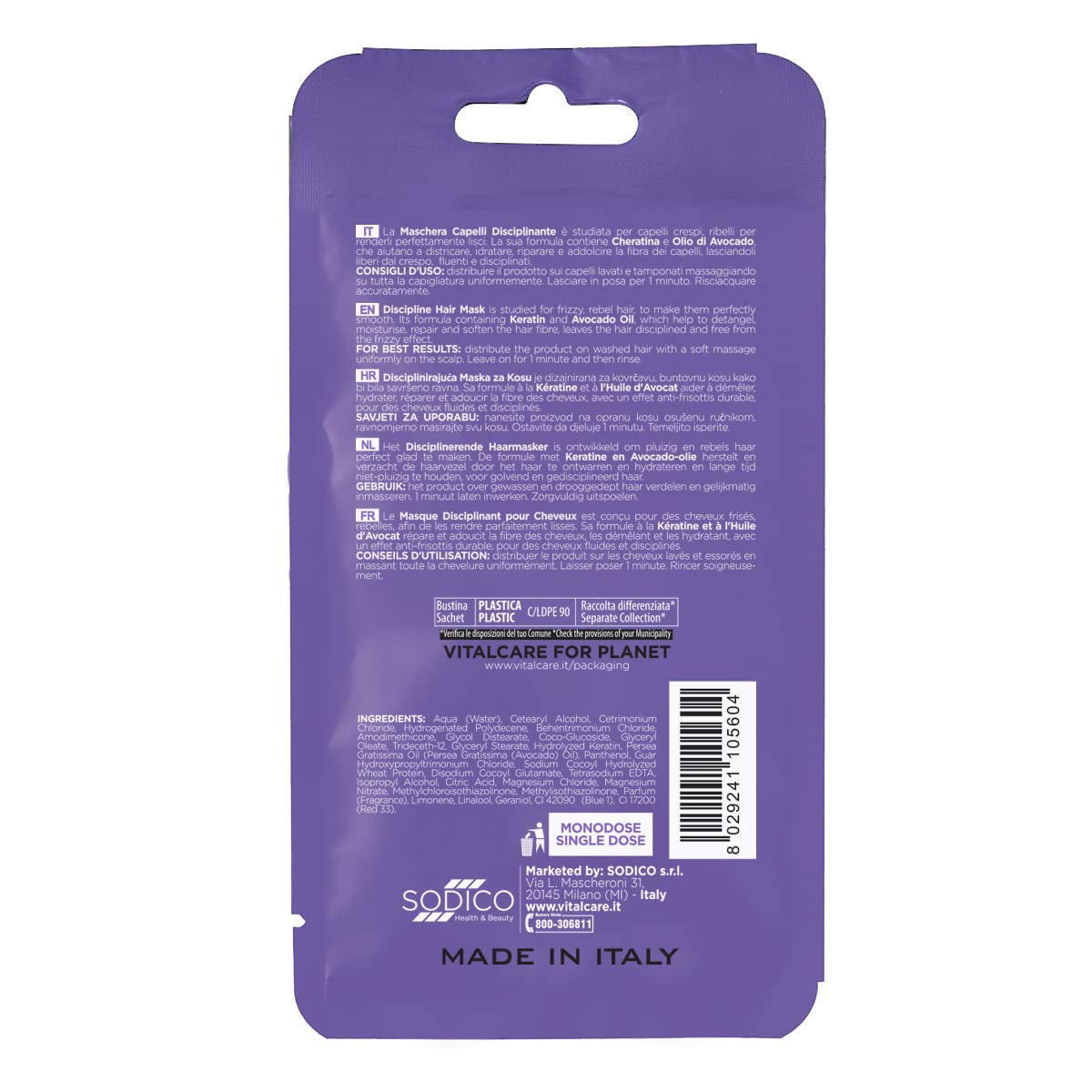 | PRO Smooth - Mască de păr disciplinantă, pentru păr creț, rebel și greu de netezit, cu keratină și ulei de avocado, 25 ml Masca de par Naty Shop