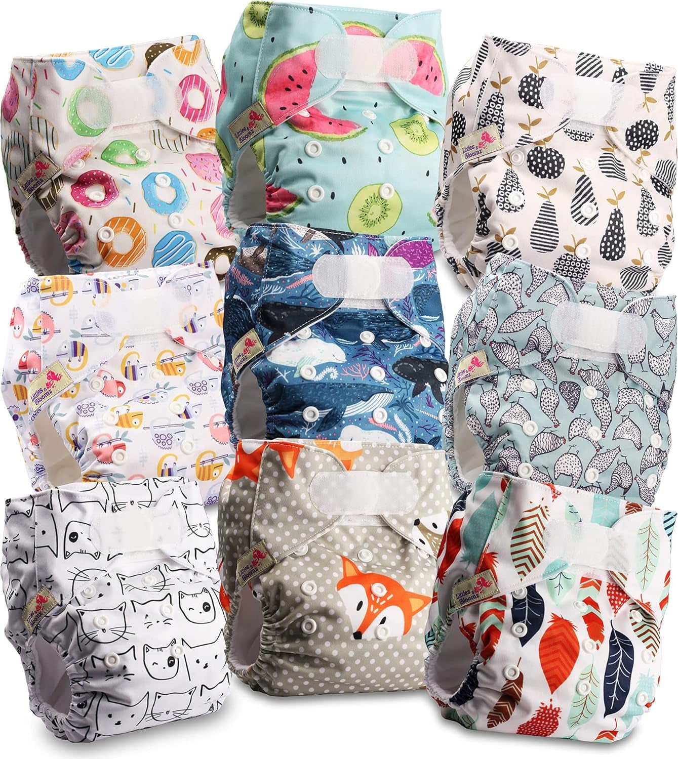 Littles and Bloomz Pañal reutilizable FLV2-0602, cierre de gancho y bucle estándar, 6 pañales