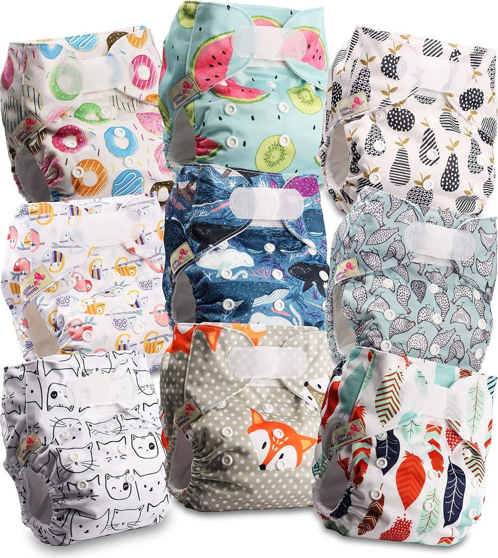 Littles and Bloomz Pañal reutilizable FLV2-0602, cierre de gancho y bucle estándar, 6 pañales