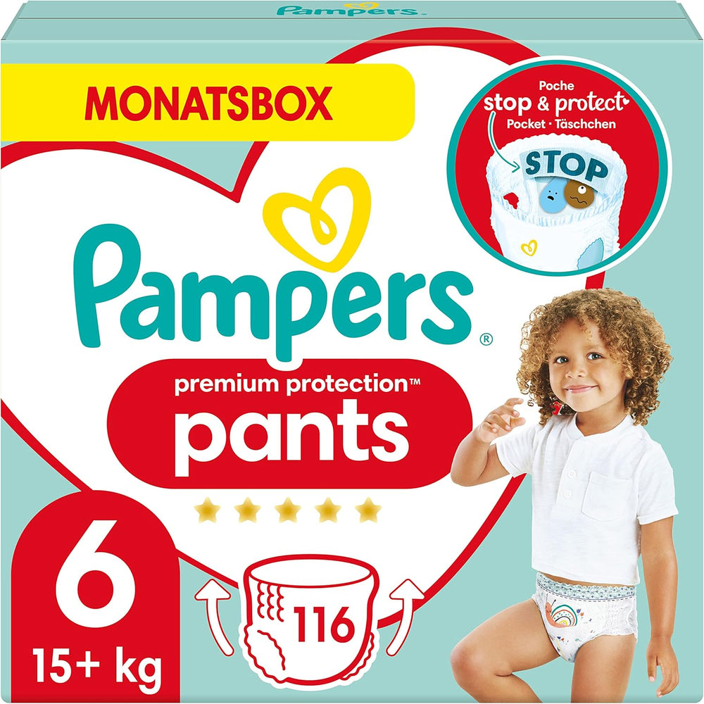Pampers Premium Protection Pants Talla 7, 123 pañales, 15 kg+, con ajuste de 360° y puños suaves antifugas para una comodidad y protección óptimas