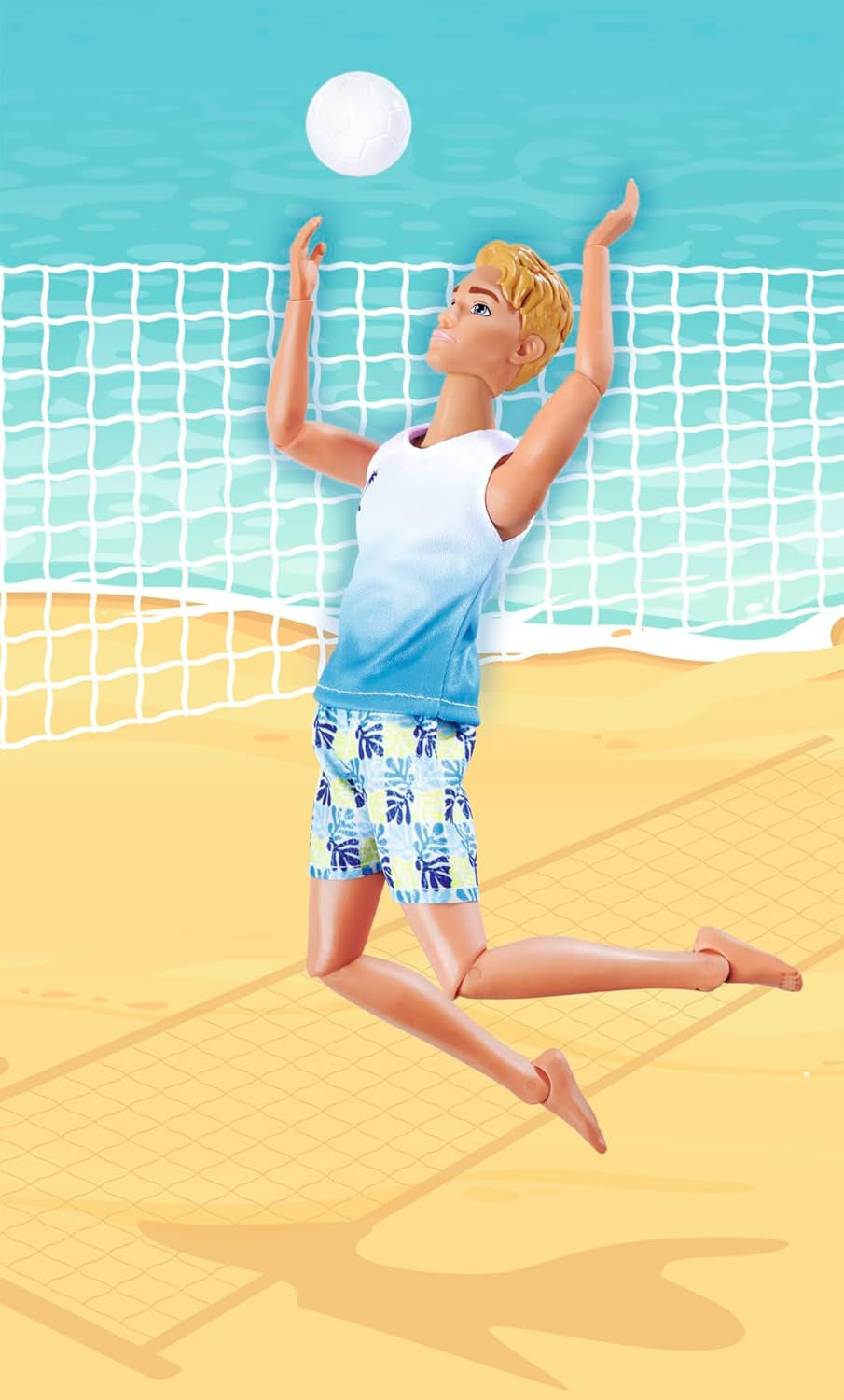 Păpușă Simba Steffi Love Beach Kevin, Kevin în costum de baie cu tricou și minge de volei, complet articulată, 30 cm, vârste 3+