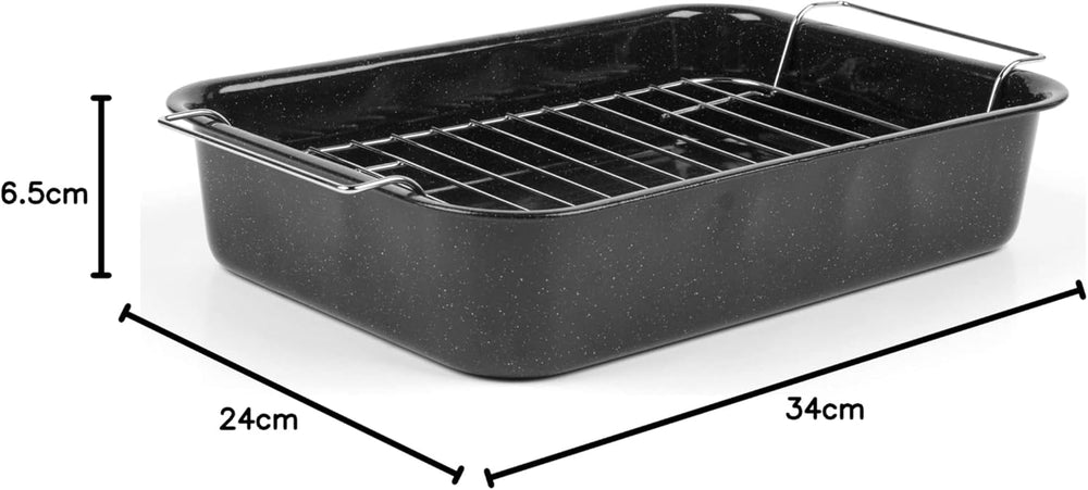 Russell Hobbs CW9161 Romano 34Cm Esmalte Bräter - Mit Gitter, Rechteckige Auflaufform Mit Rost, Spülmaschinenfest Ofenform, Grill Auflaufform, Bratform Für Backofen Ofenbeständig Bis 230 Grados Moldes y bandejas para repostería Naty Shop