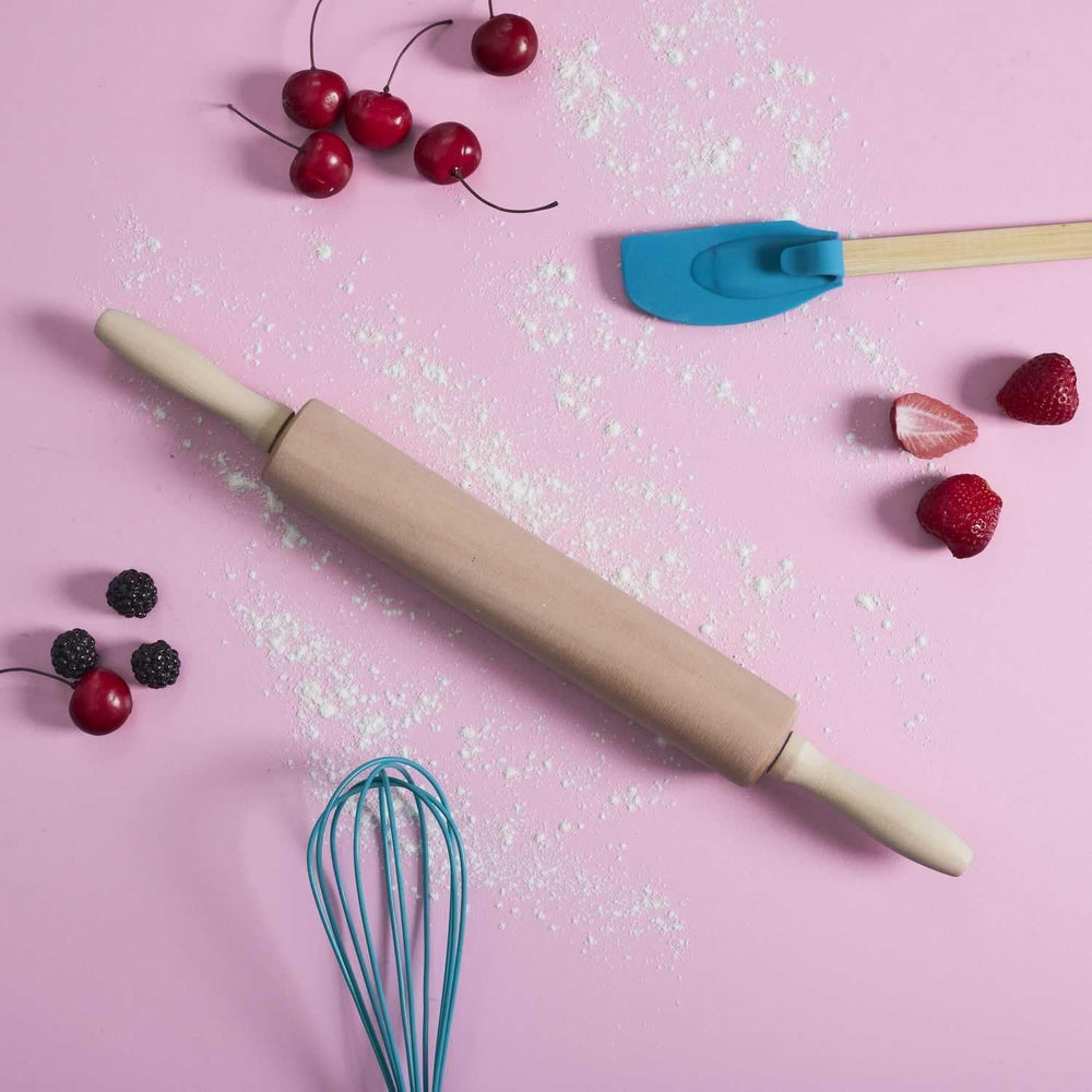 , KP5715, Rodillo de Madera, Ergonómico y Fácil de Limpiar, Ideal para Extender Masa y Galletas, Dimensiones 44,5 cm, Color Marrón