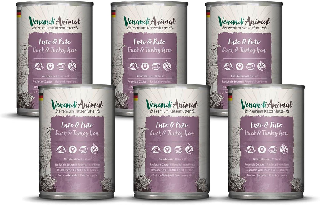 Venandi Animal Premium Hrană umedă pentru pisici, Tasting Pack III, pui, curcan, vită, pui + iepure, vițel, curcan, 6 X 200 G, fără cereale și naturală, 1.2 Kg