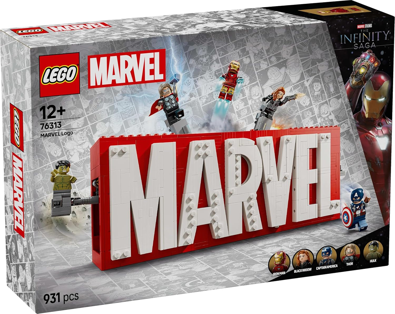 LEGO Marvel: Logotipo de Marvel y minifiguras - Set de colección de Hulk, Thor, Iron Man, Black Widow y Capitán América - Set de construcción de figuras de Los Vengadores - Regalo para niños y niñas a partir de 12 años 76313 Juegos de construcción Beuche den LEGO-Store