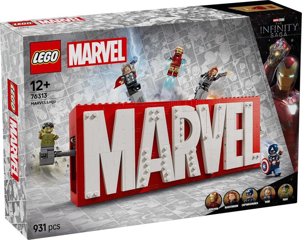 LEGO Marvel: Logotipo de Marvel y minifiguras - Set de colección de Hulk, Thor, Iron Man, Black Widow y Capitán América - Set de construcción de figuras de Los Vengadores - Regalo para niños y niñas a partir de 12 años 76313 Juegos de construcción Beuche den LEGO-Store