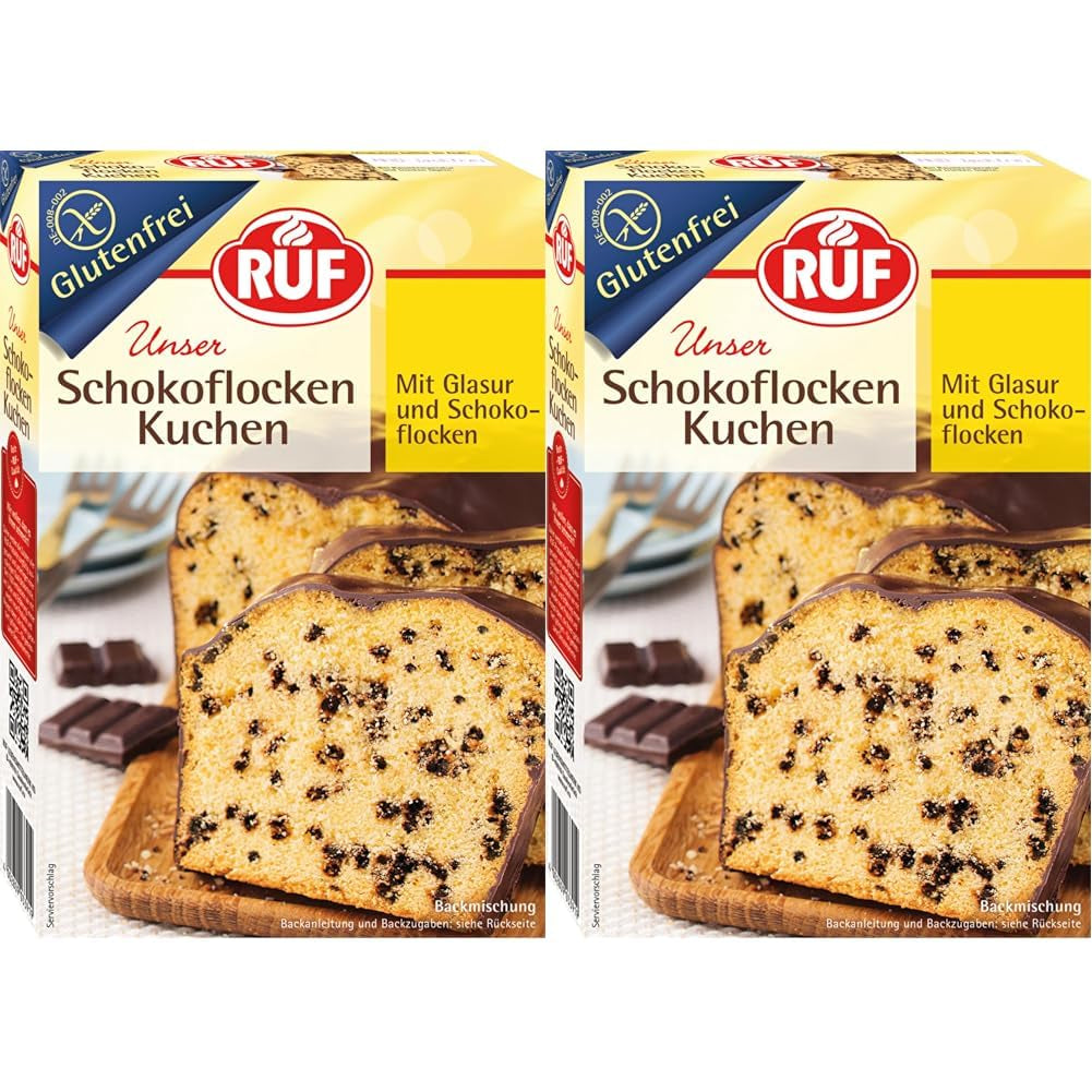 RUF Glutenfreier Schokoflocken-Kuchen Mit Kakaoglasur Und Schoko-Stückchen, Fluffig Und Schokoladig, Glutenfreier Kuchen, Zöliakie Geeignet (Packung Mit 2) Naty Shop 455 G (2Er Pack) Schokoflockenkuchen