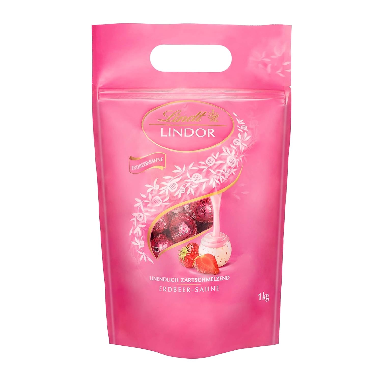 Mezcla de chocolate LINDOR | 1371 gramos | Aprox. 109 bolas: Bolitas de chocolate con leche y LINDOR con crema de fresa | Bolsa de 1 kg, aprox. 80 bolitas de chocolate chocolate blanco con crema de fresa