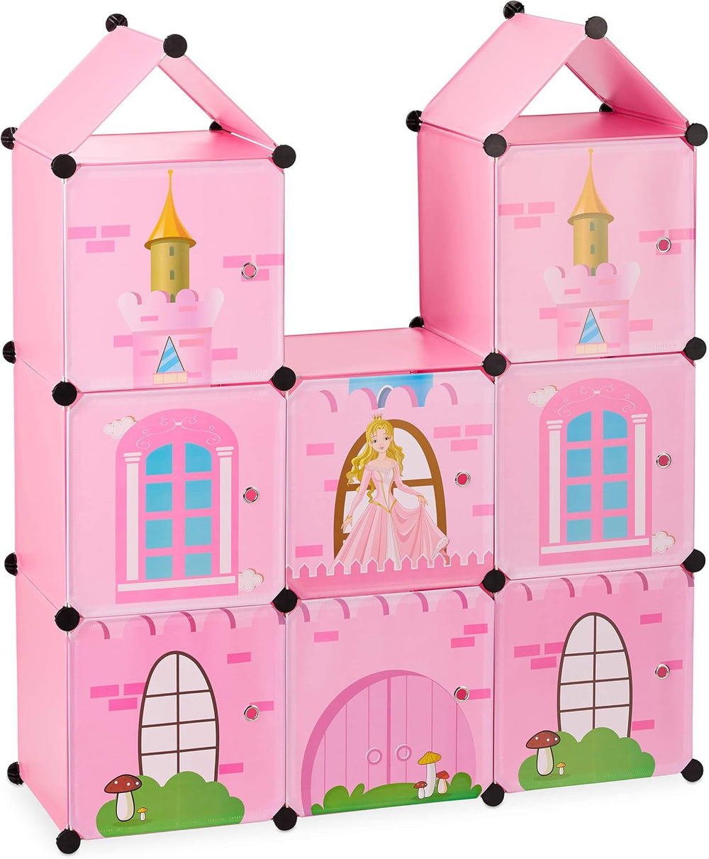 Relaxdays Estantería Habitación Infantil, Castillo de Princesas, Plástico, Armario DIY con Puertas, HBT: 128 X 110 X 37 Cm, Rosa Naty Shop Casas de Muñecas
