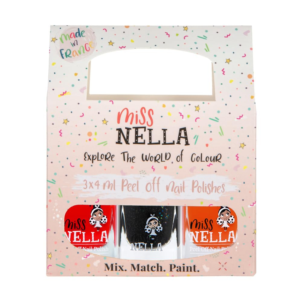 Miss Nella Magic Collection Juego de 4 esmaltes de uñas con purpurina: rosa, rojo, dorado y azul, esmalte de uñas extraíble especial para niños, no tóxico, a base de agua, inodoro