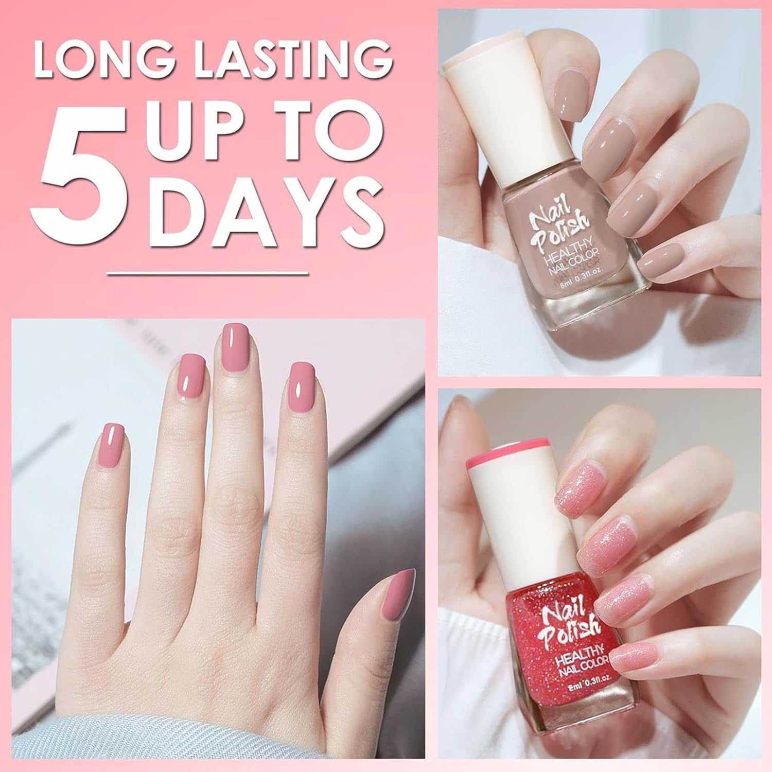 Juego de esmaltes de uñas de 6 piezas - Esmalte de uñas rojo brillante de larga duración y secado rápido - Esmalte de uñas a base de agua no tóxico para salones de bricolaje Regalo de manicura (Color A)