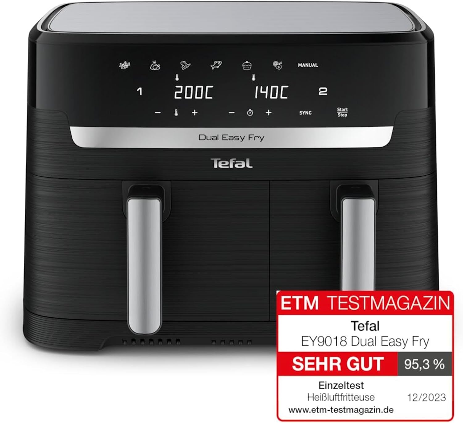 Tefal Dual Easy Fry Hot Air Fryer cu două camere, capacitate de 5,2/3,1 litri, două sertare independente, 7 programe Electrocasnice Naty Shop