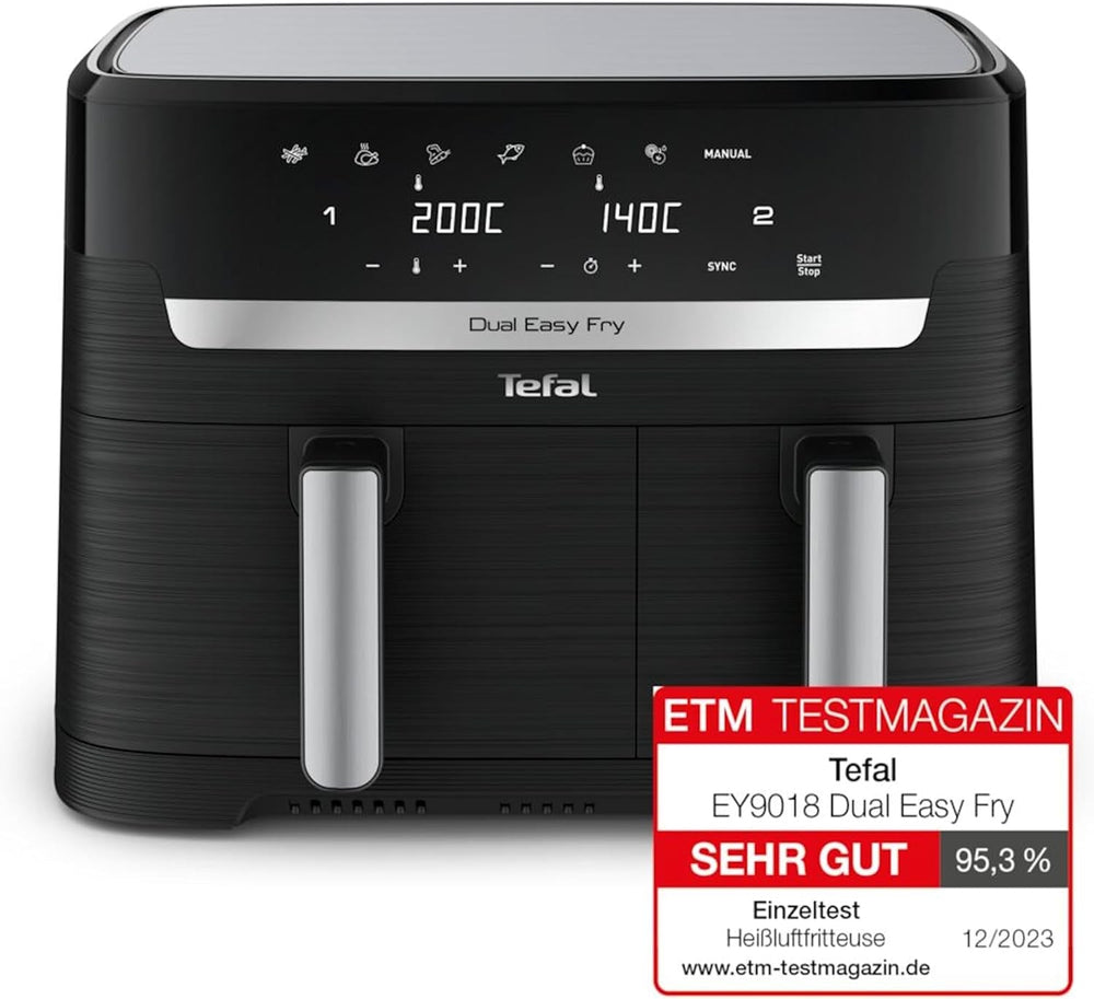 Freidora de Aire Caliente Tefal Dual Easy Fry con dos cámaras, capacidad 5,2/3,1 litros, dos cajones independientes, 7 programas Electrodomésticos Naty Shop