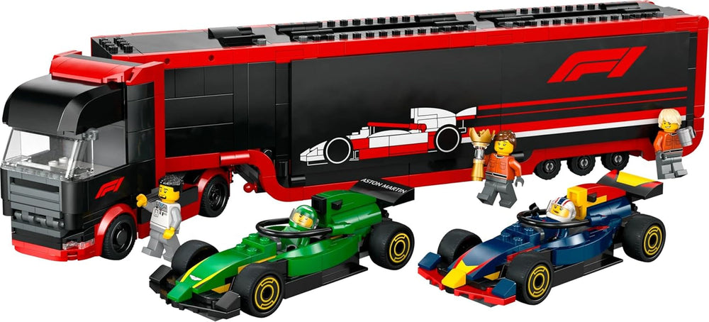 LEGO City Transporter F1 con coches de carreras RB20 y AMR24 F1 - Transporter de coches de juguete para los equipos de Fórmula 1 Red Bull y Aston Martin - Incl. 5 minifiguras: regalo para niños y niñas a partir de 8 años 60445 Juegos de construcción Besuche den LEGO-Store