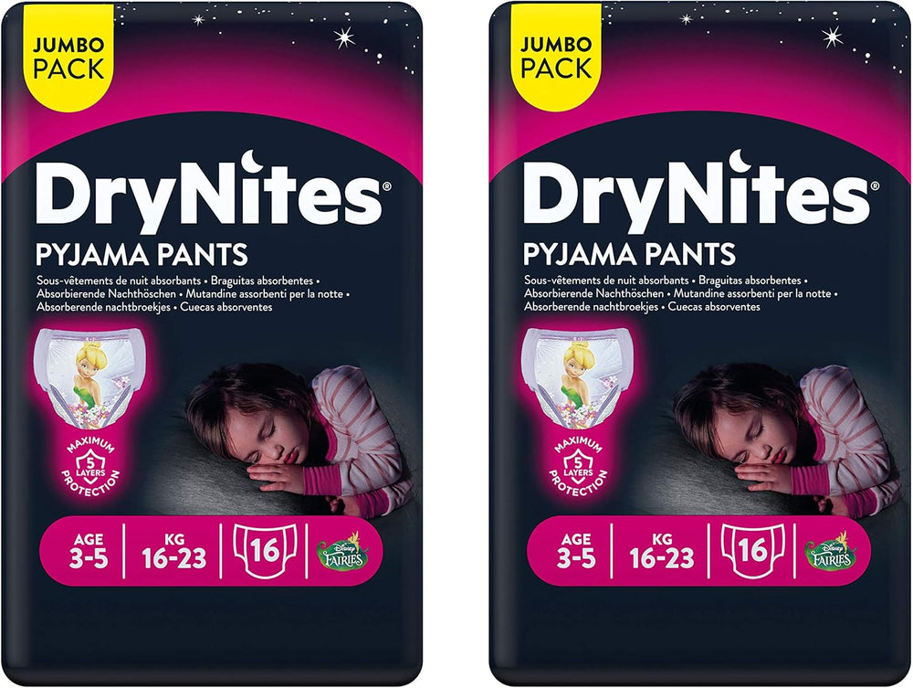 Huggies DryNites Ropa de dormir para niñas, 3-5 años (16-23 kg), 2 x 16 piezas