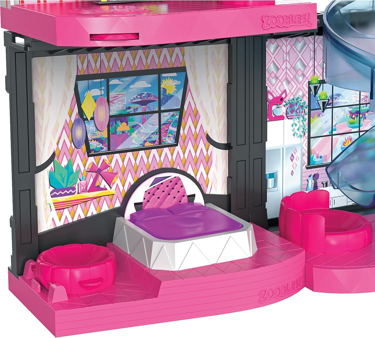 Zoobles Magic Mansion Casă de vis transformabilă cu 6 camere, tobogan și accesorii